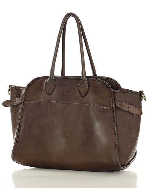 Kultowa torebka typu kuferek z włoskiej skóry naturalnej - MARCO MAZZINI ciemny brąz