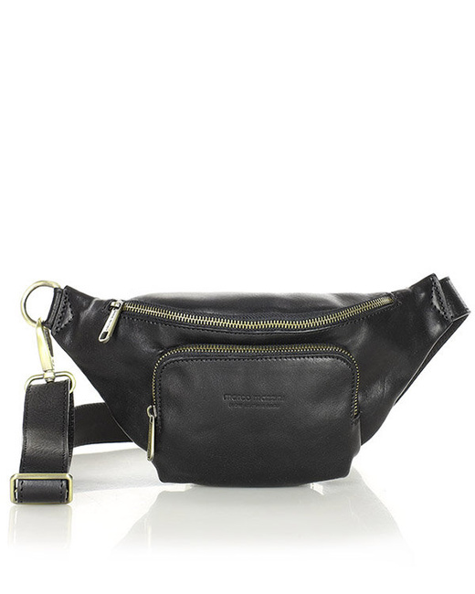 Torebka nerka na szerokim pasku skórzana premium pelle - MARCO MAZZINI czarna