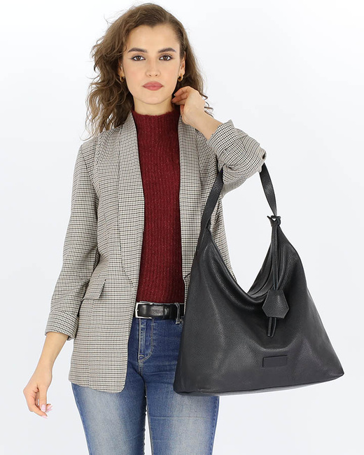 Torebka damska worek hobo bag skóra naturalna - MARCO MAZZINI czarna