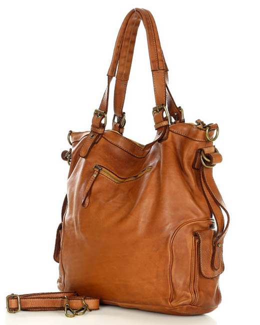 MARCO MAZZINI Miejska torba skórzana z regulowaną rączką old leather handmade camel