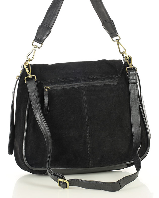 Torebka zamszowa saddle bag skórzana na ramię - MARCO MAZZINI czarna