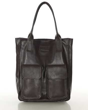 Torebka skórzany shopper bag z kieszeniami - MARCO MAZZINI Ravenna ciemny brąz caffe