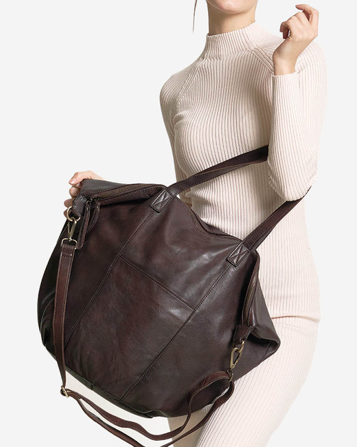 Torba damska skórzana shopper z kieszeniami - It bag MARCO MAZZINI smooth brąz caffe