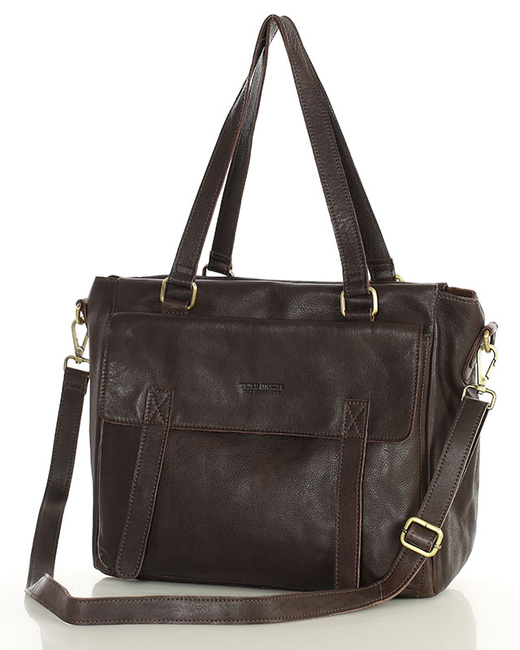 Torba skórzana shopper biznesowy z przegrodą - MARCO MAZZINI ciemny brąz