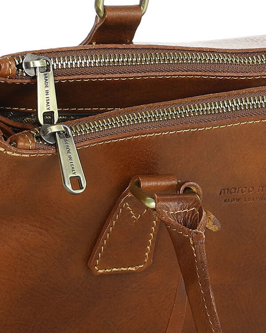 Torebka skórzana dwukomorowa kuferek premium - MARCO MAZZINI brązowy