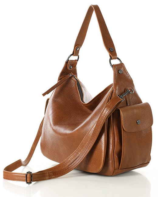 Luksusowa torebka kuferek na ramię skóra naturalna MARCO MAZZINI camelowa