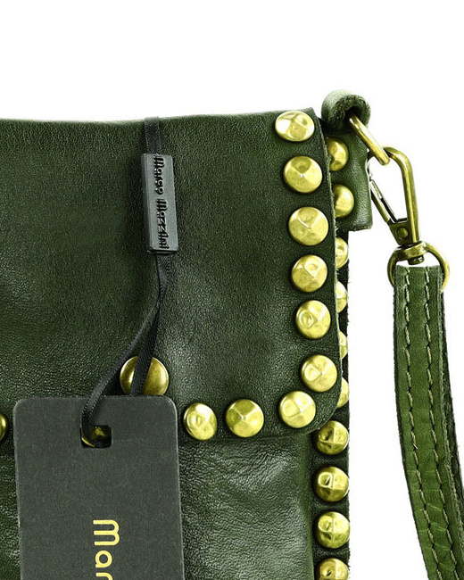 Torebka na telefon z dżetami skórzana phone case - MARCO MAZZINI zielony