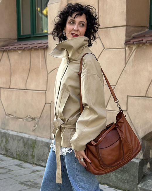 MARCO MAZZINI Torebka skórzana shopper bag ispirato dalla natura brąz camel