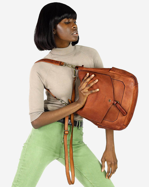 Wygodna torba damska na ramię skóra naturalna vera pelle - MARCO MAZZINI brąz karmel