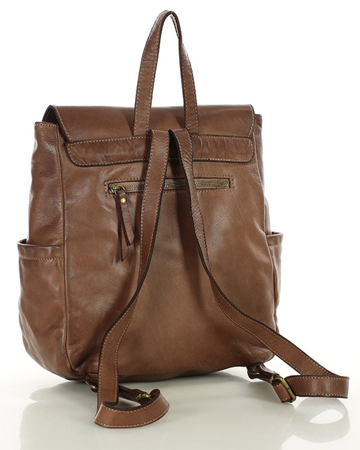 Plecak skórzany handmade z kieszeniami - MARCO MAZZINI czekoladowy brąz