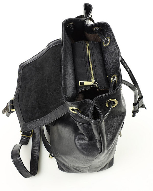 Plecak czarny damski z kieszenią skóra naturalna - MARCO MAZZINI czarny