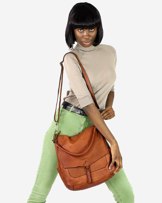 Wygodna torba damska na ramię skóra naturalna vera pelle - MARCO MAZZINI brąz karmel