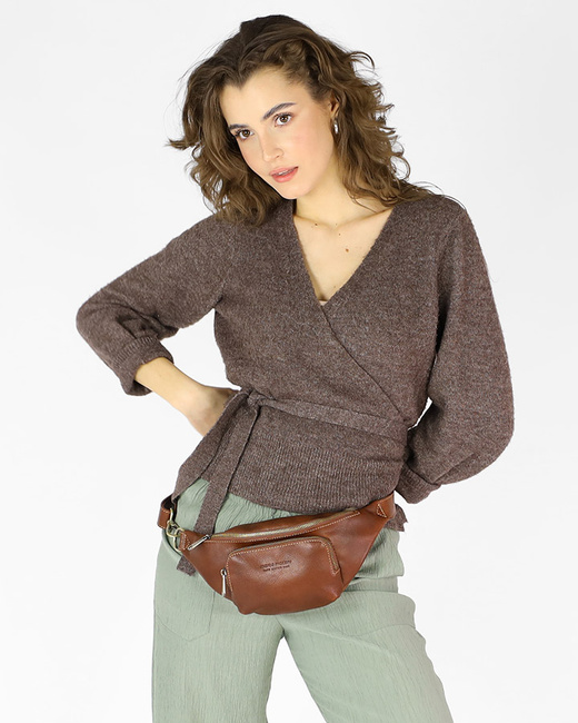 Torebka nerka na szerokim pasku skórzana premium pelle - MARCO MAZZINI brązowa