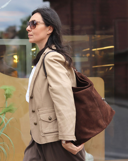 Torebka skórzana ponadczasowy design worek na ramię XL hobo leather bag - MARCO MAZZINI nubuk brąz caffe