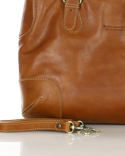 Torebka do ręki kuferek genuine leather made in Italy - MARCO MAZZINI camelowa