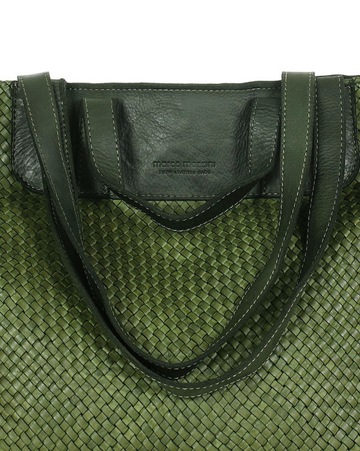 Torba damska pleciona shopper & shoulder leather bag - MARCO MAZZINI zielony militare