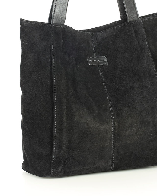 Miękka torba zamszowa skórzana shopper na ramię - MARCO MAZZINI - czarny