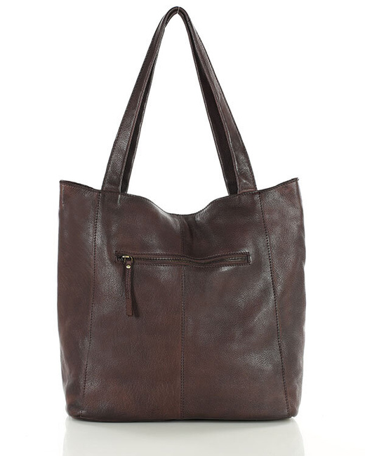 Miękka torba typu shopper skórzana na ramię - MARCO MAZZINI - ciemny brąz