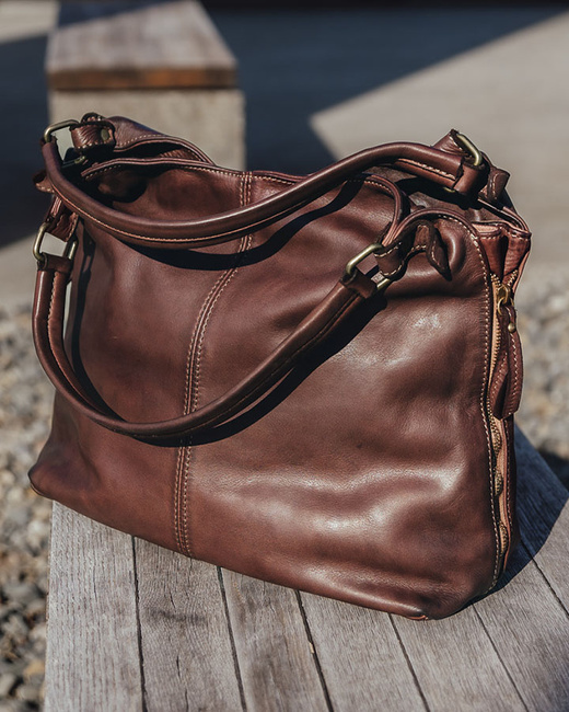 Torba skórzana wysokogatunkowa na ramię styl miejski shoulder leather bag - MARCO MAZZINI czekoladowy brąz
