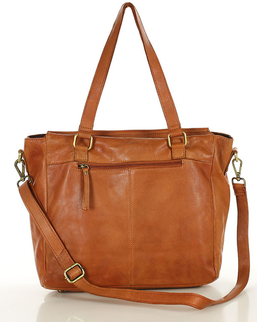 Torba skórzana shopper biznesowy z przegrodą - MARCO MAZZINI brąz camel