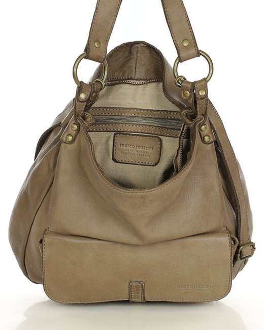 Torebka worek skóra naturalna hobo bag - MARCO MAZZINI beżowa