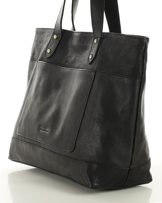 Torebka skórzana shopper damski z przegródkami - MARCO MAZZINI czarna