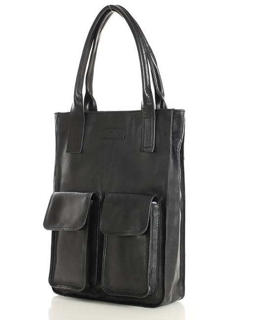 Torebka z kieszonkami skórzana dobrze zorganizowany shopper - MARCO MAZZINI czarny