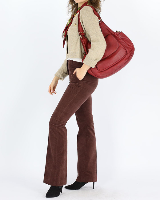 Włoska torebka skórzana z kieszenią retro bag handmade - MARCO MAZZINI bordo czerwona