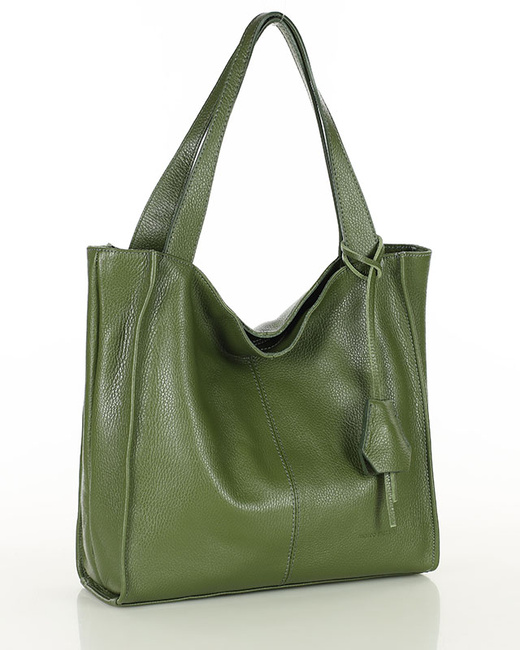 Modna torebka damska skórzany shopper bag - MARCO MAZZINI Portofino Max zielony khaki
