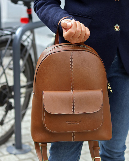 Elegancki plecak damski skórzany premium MARCO MAZZINI brązowy