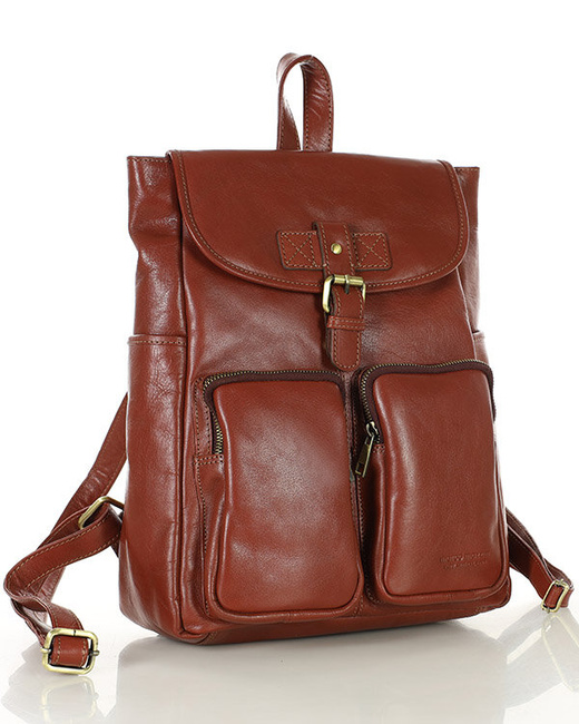 Damski plecak miejski skórzany A4 retro style - MARCO MAZZINI brąz whisky