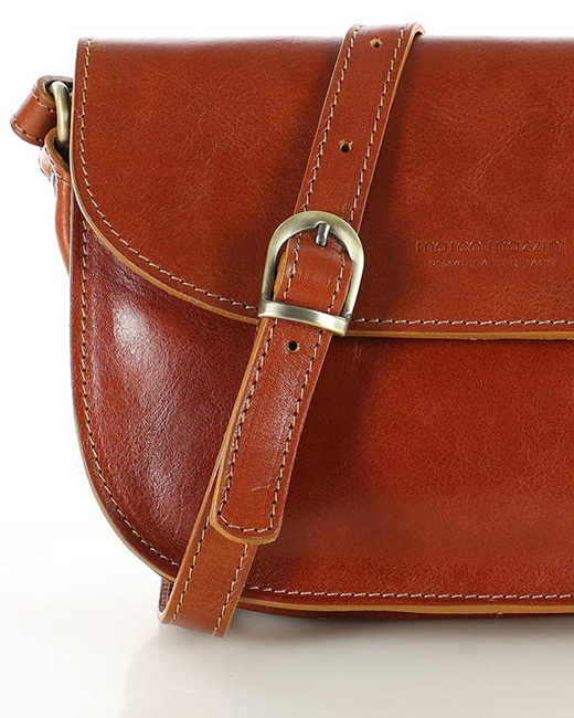 Skórzana torebka saddle bag półksiężyc sztywna skóra - MARCO MAZZINI brąz camel