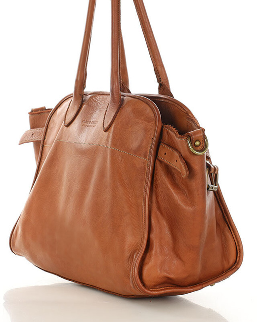 Kultowa torebka typu kuferek z włoskiej skóry naturalnej - MARCO MAZZINI brąz camel