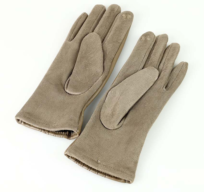 Rękawiczki damskie skóra eco - marszczone beżowe