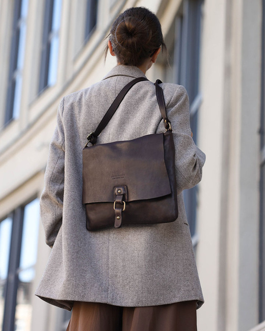 Torebka skórzana listonoszka stylowy minimalizm ala messenger leather bag - MARCO MAZZINI brąz caffe