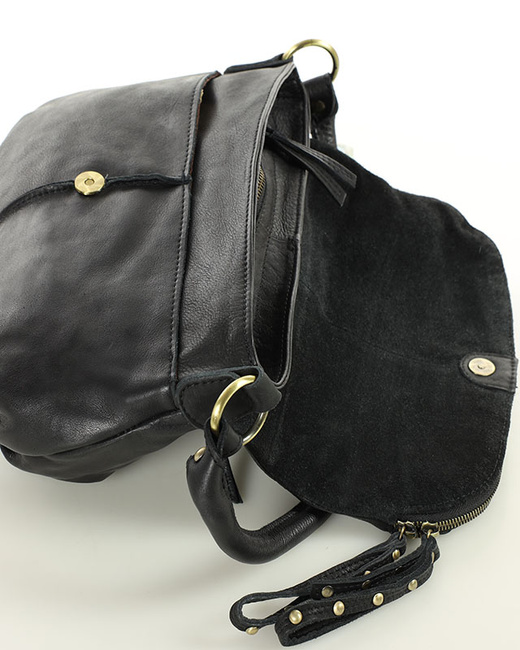 Torebka na ramię listonoszka duża skórzana - MARCO MAZZINI czarna