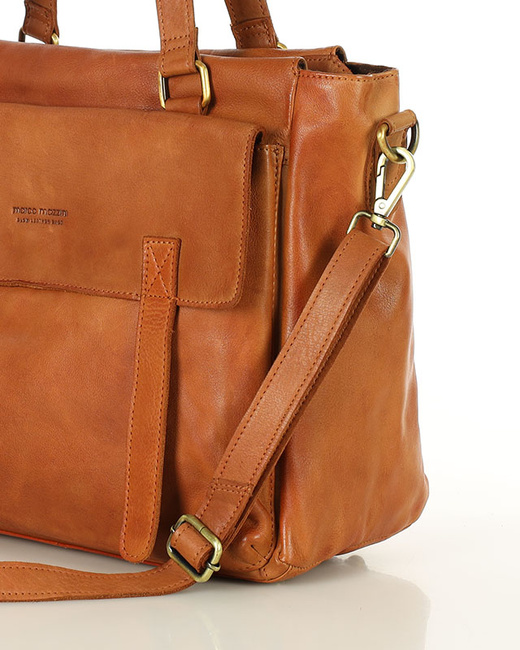 Torba skórzana shopper biznesowy z przegrodą - MARCO MAZZINI brąz camel