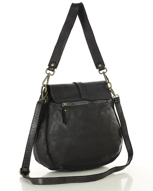 Torebka vintage retro skórzana listonoszka saddle bag - MARCO MAZZINI czarna