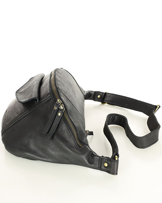 Duża nerka skórzana damska torebka przez ramię z kieszonkami MARCO MAZZINI czarna