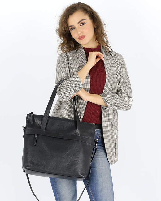 Torebka damska worek hobo bag skóra naturalna - MARCO MAZZINI czarna