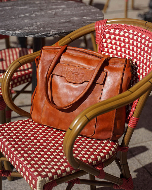 Torba shopper brązowa camel z kieszeniami skóra naturalna – MARCO MAZZINI