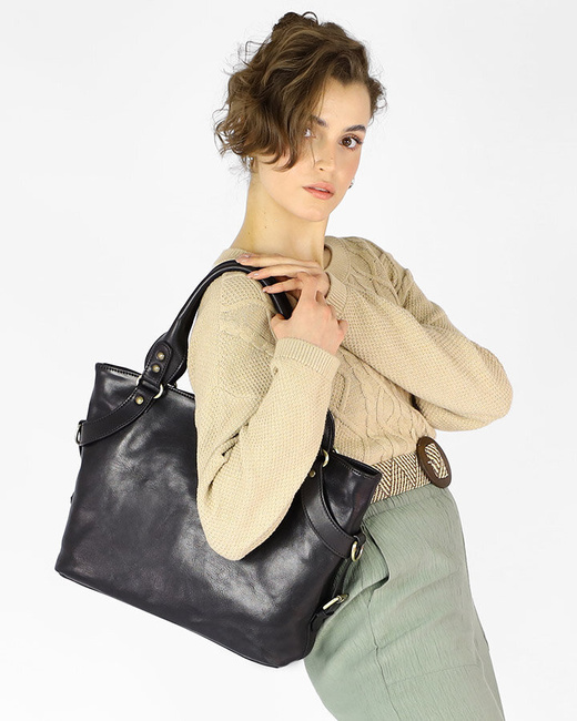 Torebka biznesowa damska kuferek skórzany premium bag - MARCO MAZZINI czarny