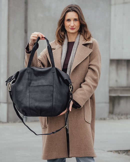 Torba damska skórzana shopper z kieszeniami - It bag MARCO MAZZINI czarna