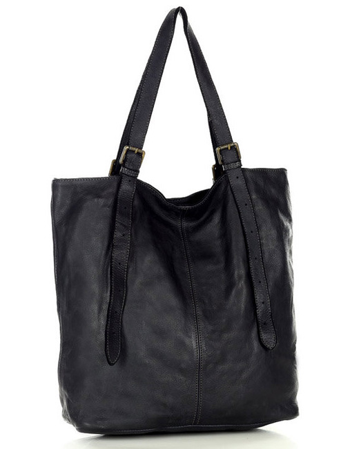 Torebka damska shopper z regulacją rączek skóra old pelle - MARCO MAZZINI czarny
