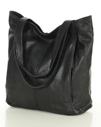 Miękka torba typu shopper skórzana na ramię - MARCO MAZZINI - czarny