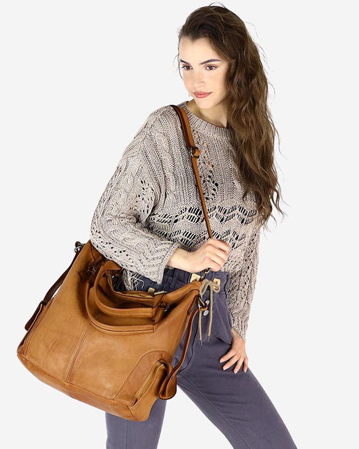 MARCO MAZZINI Miejska torba skórzana z regulowaną rączką old leather handmade camel