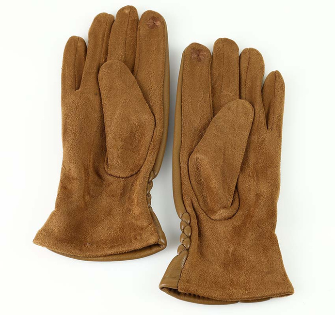 Stylowe rękawiczki damskie skóra eco na ściagaczu - MARCO MAZZINI brąz koniak