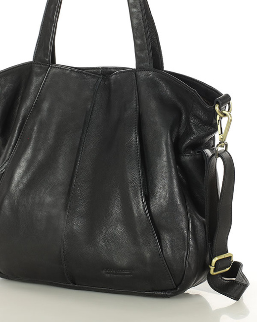 Miękka torebka skórzana shopperka na ramię - MARCO MAZZINI - czarna