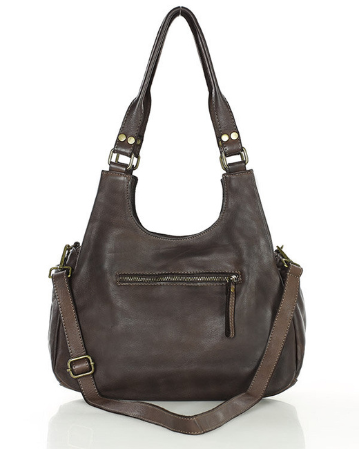 Włoska torebka skórzana z kieszenią z przodu retro bag handmade - MARCO MAZZINI ciemny brąz caffe
