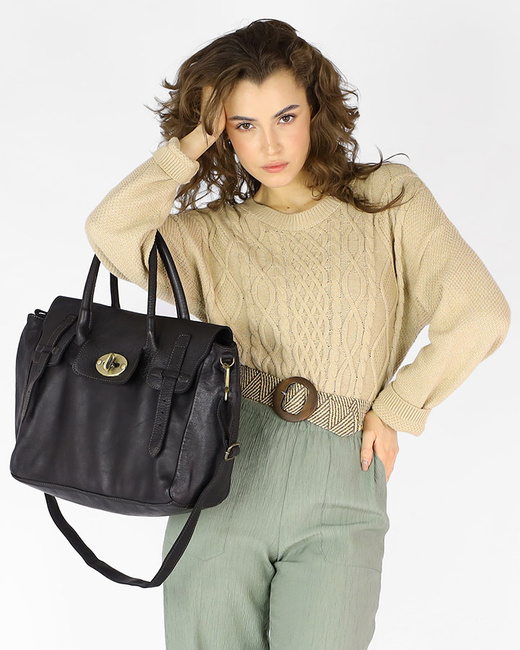 Kultowa torba damska do ręki ze skóry vintage capsule leather bag MARCO MAZZINI czarna